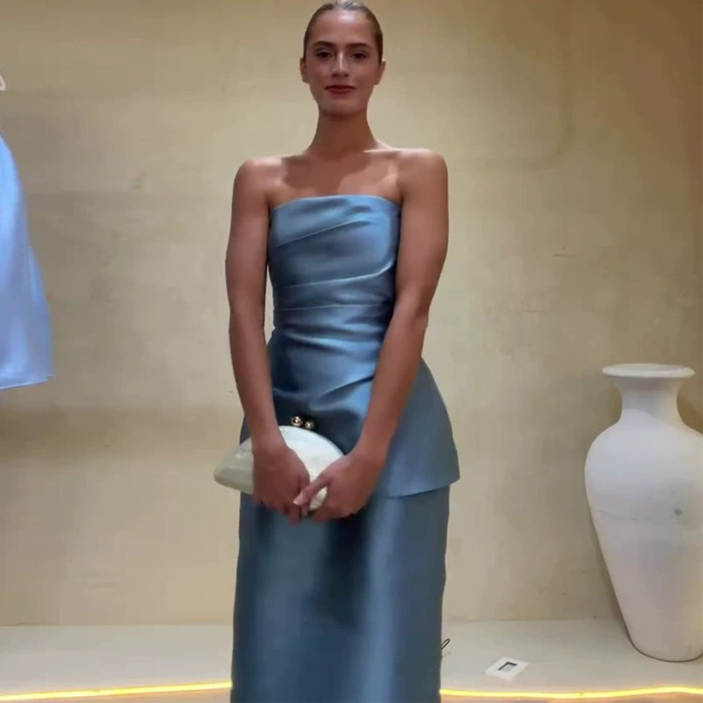 Forever 21 Summer Sky Blue Strapless Pleated Elegant Dress Set